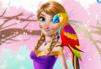 Ice princess and cute parrot